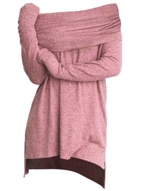 

Off Shoulder Foldover Dip Hem Longline Knitwear, Pink