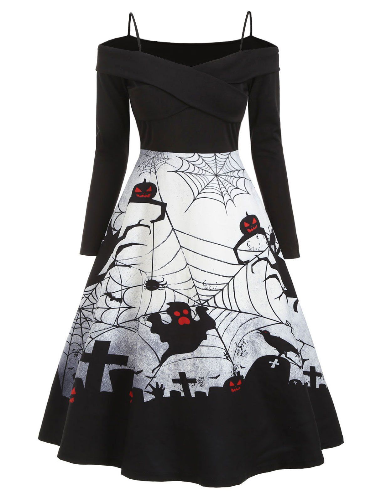 

Halloween Spider Net Ghost Open Shoulder Dress, Black