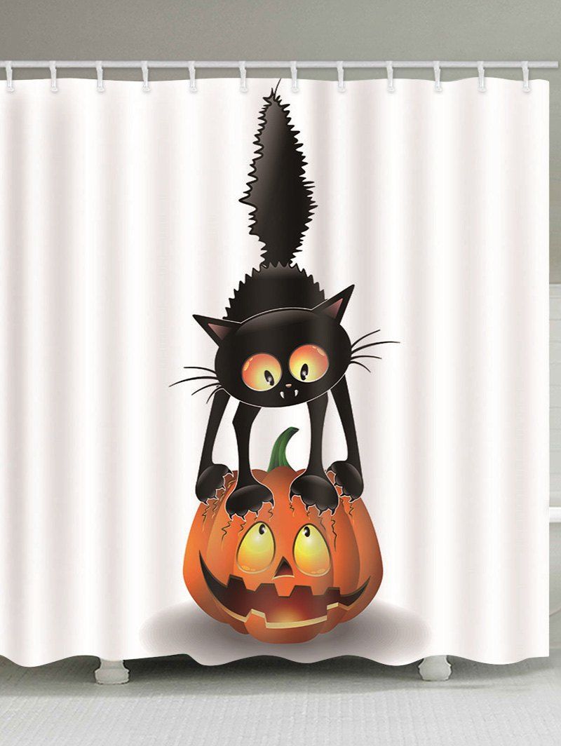 

Halloween Pumpkin Cat Pattern Shower Curtain, Multi-b
