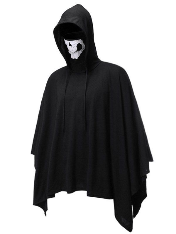 

Halloween Skull Mask Pullover Hooded Cloak, Black