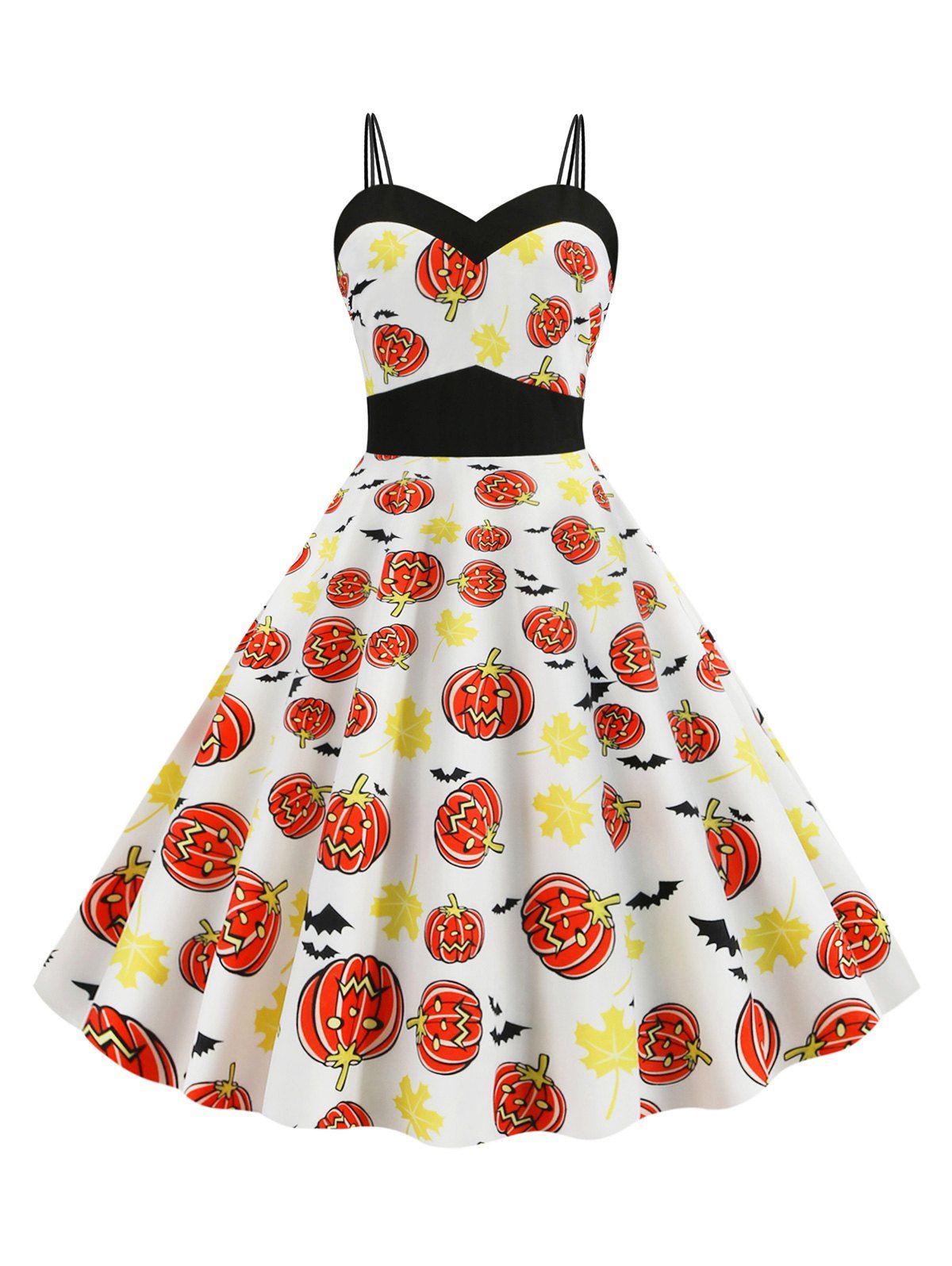 

Pumpkin Bat Maple Leaf Print Halloween Dress, Multi