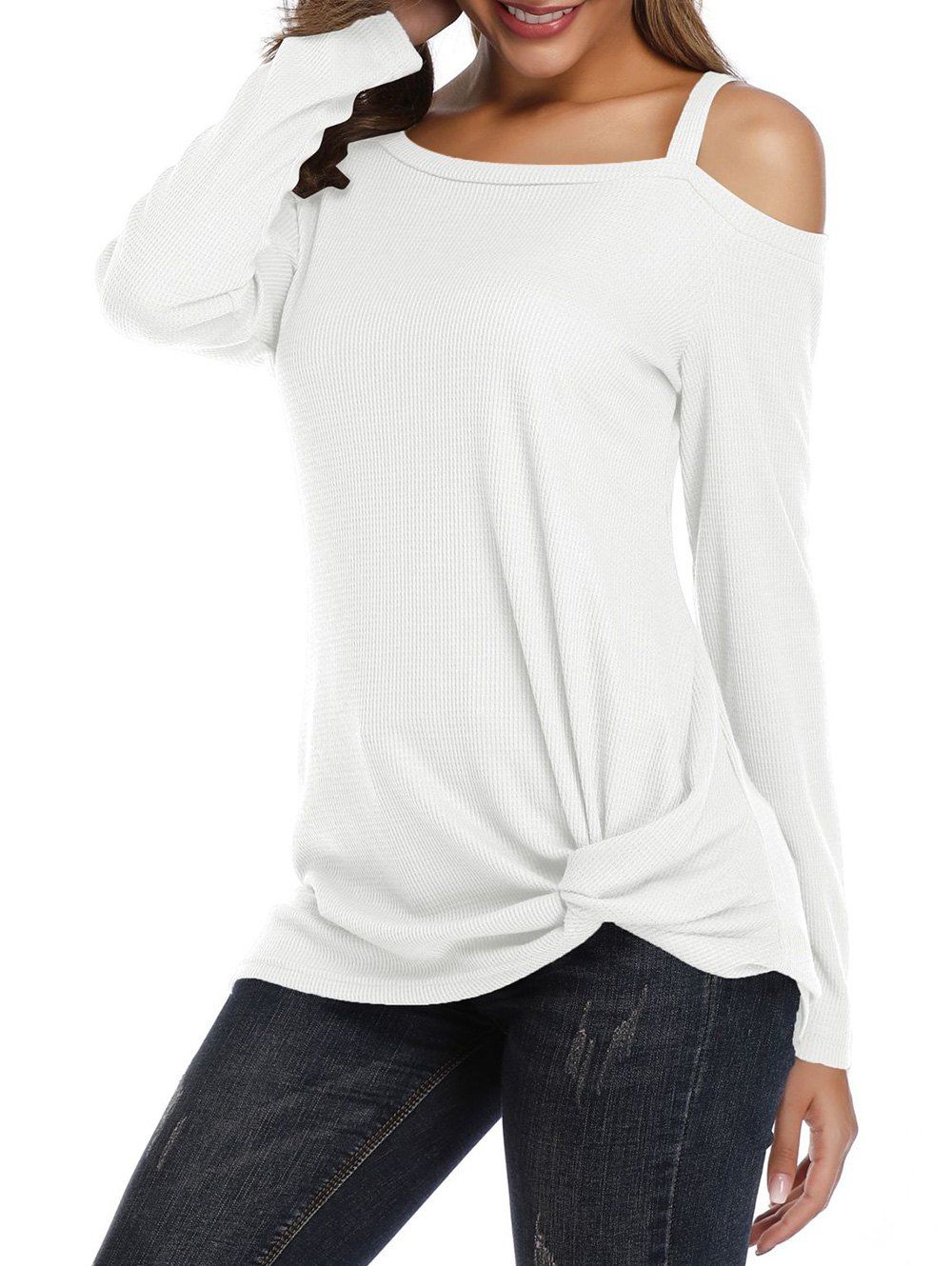 

Skew Neck Twisted Longline Top, White