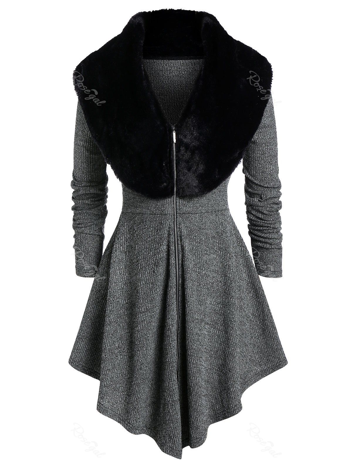 

Plus Size Space Dye Faux Fur Skirted Coat, Dark gray