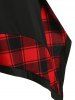 Plus Size Checked Panel Tunic High Collar T Shirt -  
