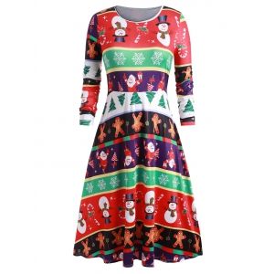 

Plus Size Printed Christmas Midi T Shirt Dress, Multi a