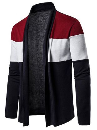 Color Block Open Front Long Sleeve Cardigan