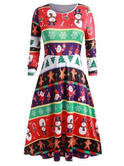Plus Size Printed Christmas Midi T Shirt Dress - MULTI-A - 2X