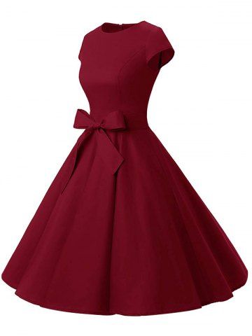 

Plus Size Vintage Belted Pin Up Dress, Red wine