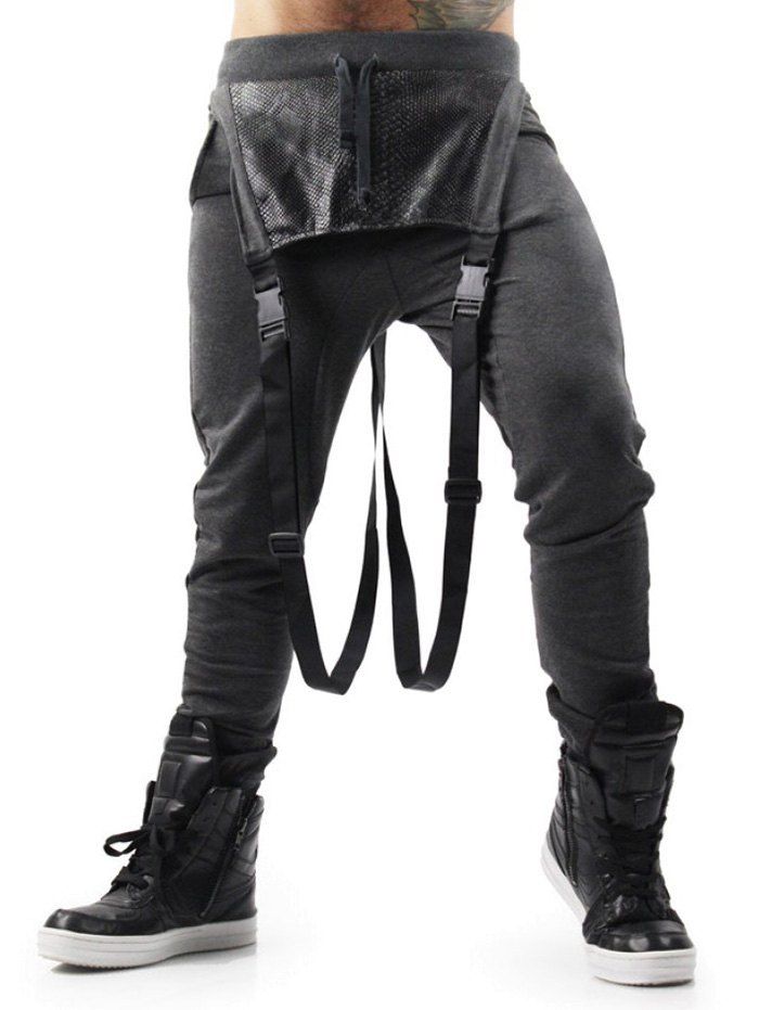 

Clasp Buckle Adjustable Overall Jogger Pants, Gray
