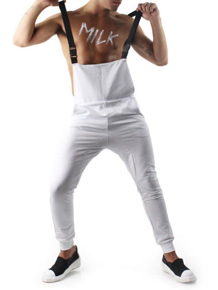 

Clasp Buckle Adjustable Overall Jogger Pants, White