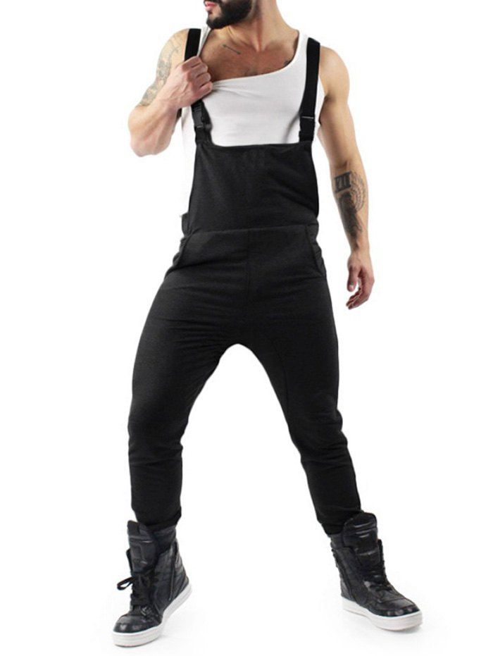 

Clasp Buckle Adjustable Overall Jogger Pants, Black