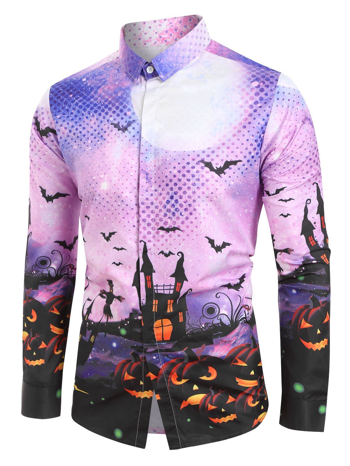 

Halloween Moon Bat Print Long-sleeved Shirt, Multi-a