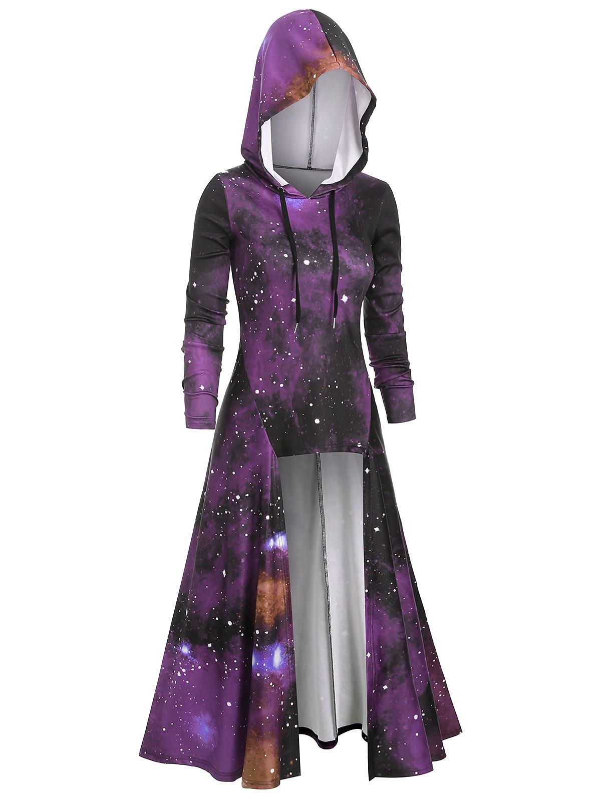 

Hooded Galaxy Print High Slit Maxi Top, Dark orchid