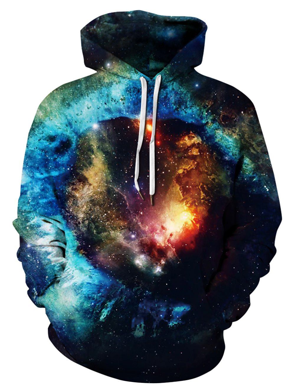 

Plus Size Galaxy Print Drawstring Kangaroo Pocket Hoodie, Nebula