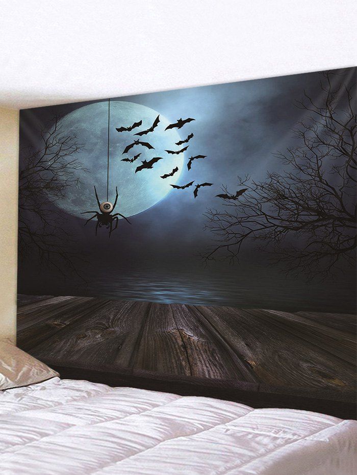 

Halloween Wooden Spider Bat Printed Pattern Tapestry, Multi-a