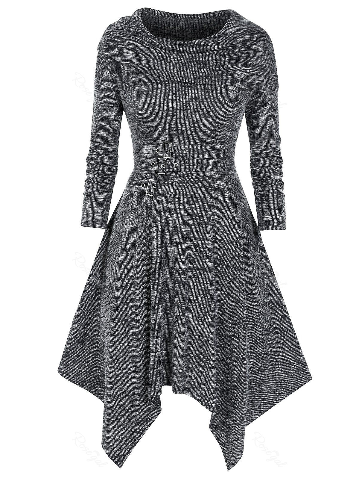 

Plus Size Space Dye Round Collar Asymmetric Dress, Battleship gray