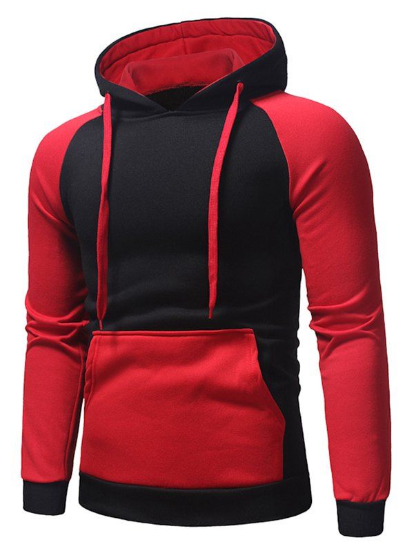 

Color Block Pocket Hoodie, Red