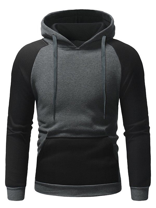 

Color Block Pocket Long Sleeves Hoodie, Dark gray