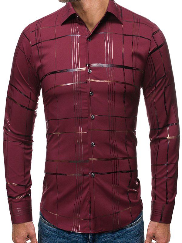 

Gilding Plaid Print Long Sleeve Shirt, Red