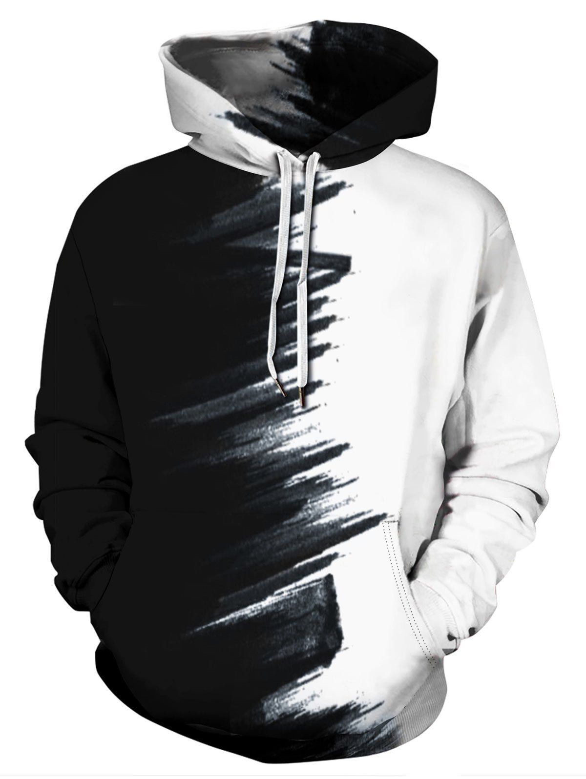 

Plus Size Ink Contrast Print Kangaroo Pocket Pullover Hoodie, Multi-a
