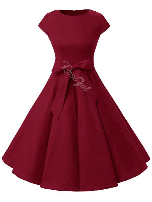 

Plus Size Vintage Belted Pin Up Dress, Red wine