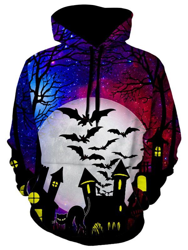 

Halloween Cat Bat Pattern Hoodie, Multi-a
