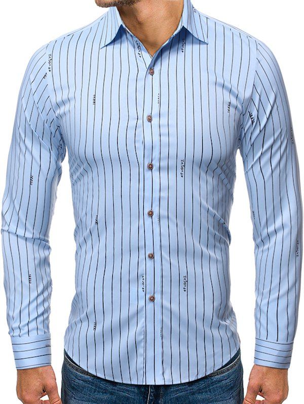 

Striped Letter Print Long Sleeves Shirt, Light blue