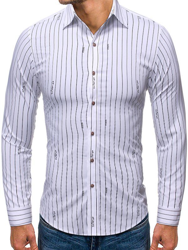 

Striped Letter Print Long Sleeves Shirt, White
