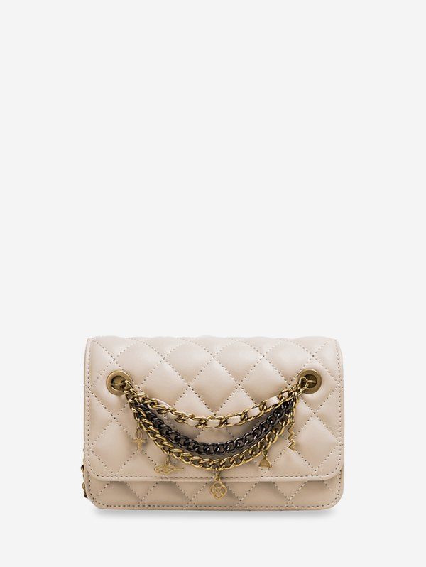 

Chain Cross Floral Pendant Quilted Crossbody Bag, White