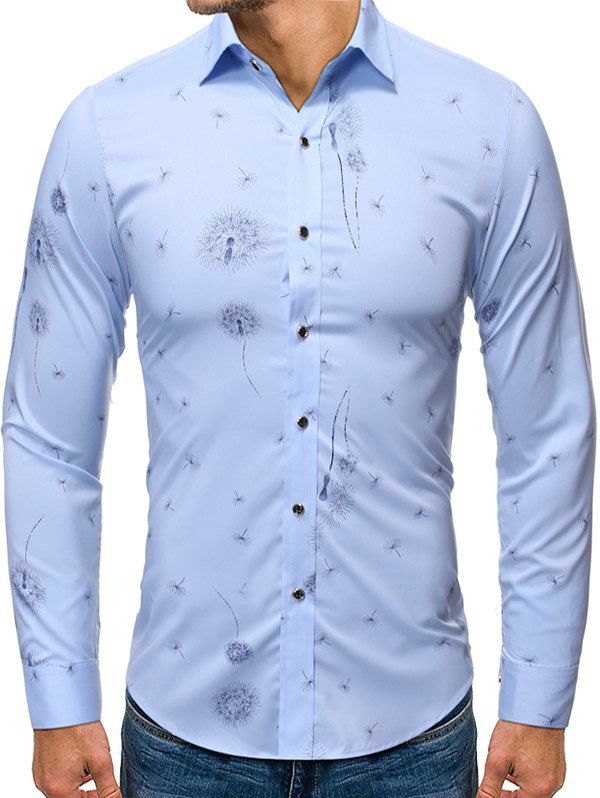 

Tree Print Casual Long Sleeves Shirt, Sky blue
