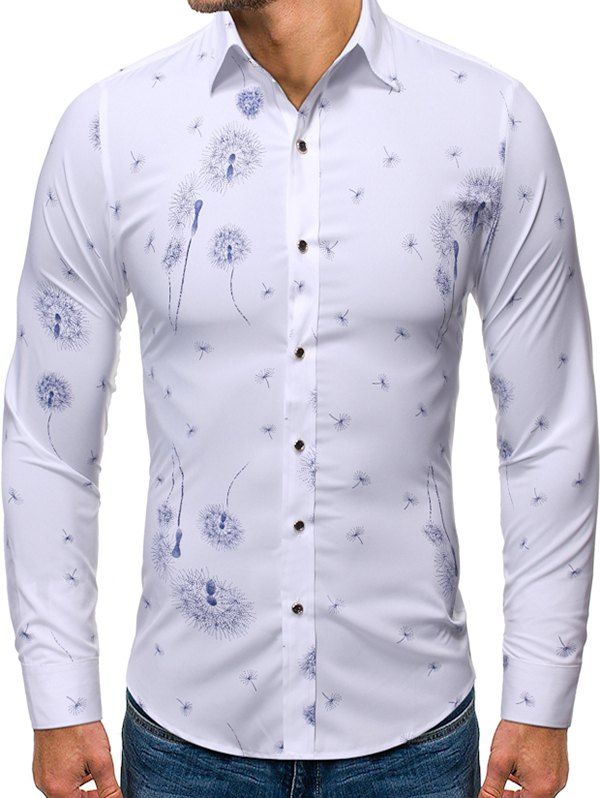

Tree Print Casual Long Sleeves Shirt, White