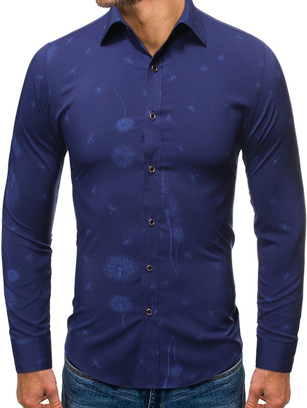 

Tree Print Casual Long Sleeves Shirt, Cadetblue