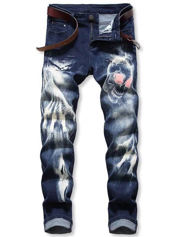 skull print jeans