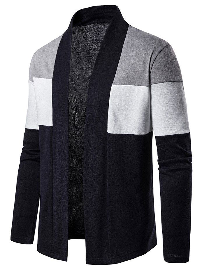 

Color Block Open Front Long Sleeve Cardigan, Gray