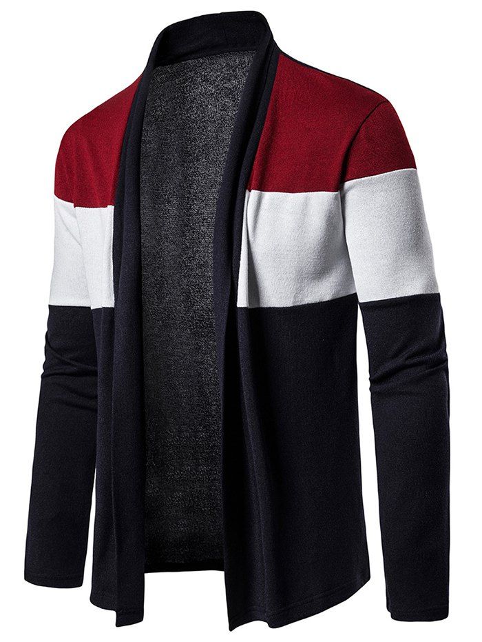 

Color Block Open Front Long Sleeve Cardigan, Red