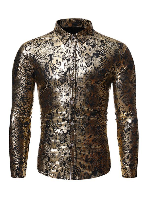 

Snakeskin Gilding Print Long Sleeves Shirt, Gold