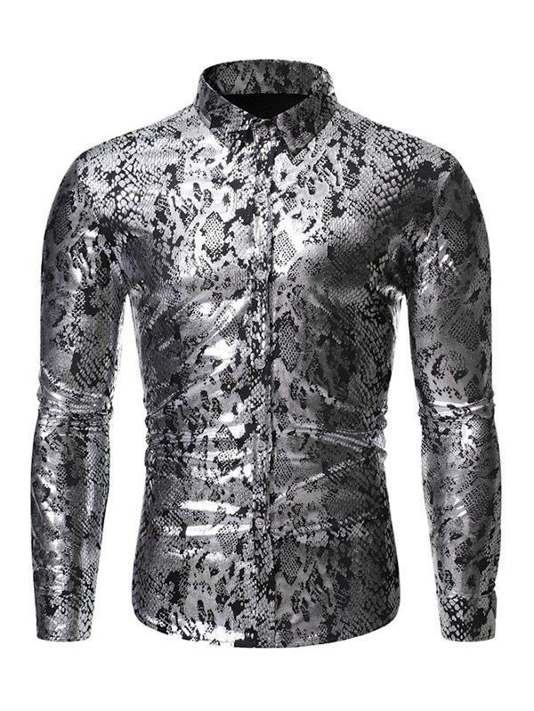 

Snakeskin Gilding Print Long Sleeves Shirt, Silver