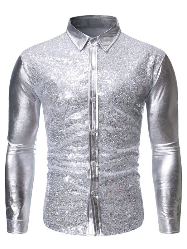 

Sequins Decoration Long Sleeves Shirt, Silver