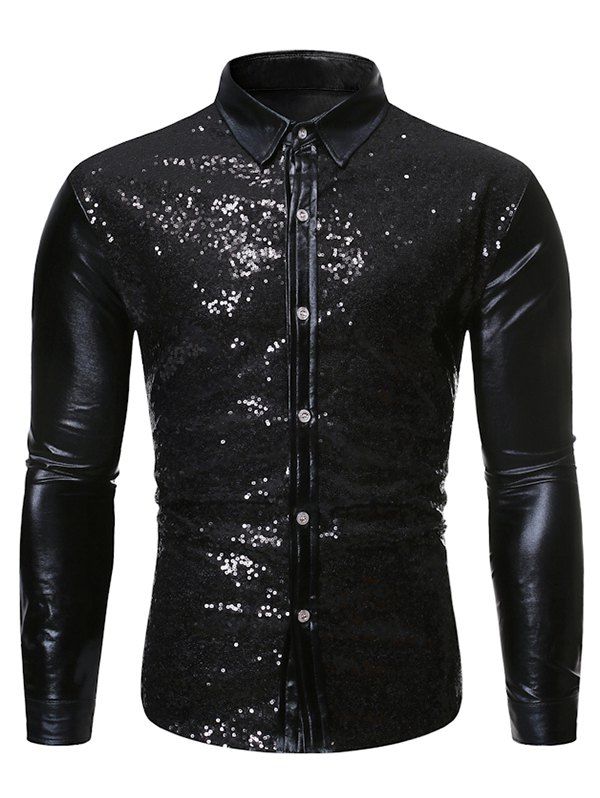 

Sequins Decoration Long Sleeves Shirt, Black