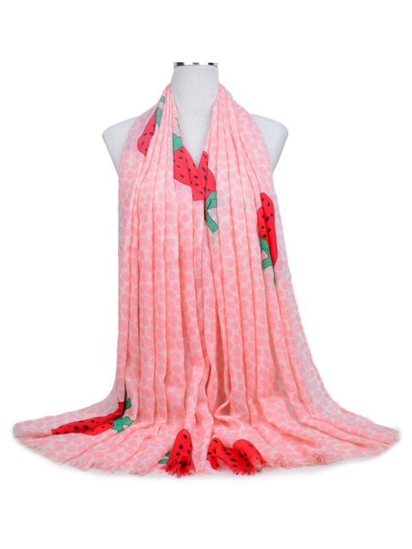 

Leopard Strawberry Printed Fringe Long Scarf, Pink