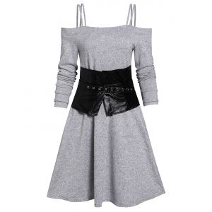 

Cold Shoulder Dress And Corset Belt, Light gray