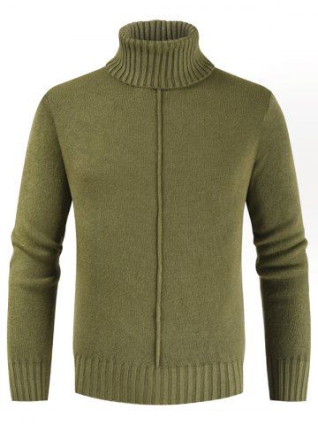 Estilo ocasional del color sólido del cuello alto suéter - FERN GREEN - L