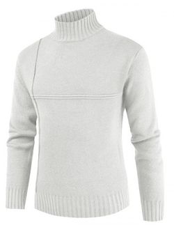 Solid Color Mock Neck Casual Sweater - MILK WHITE - 2XL