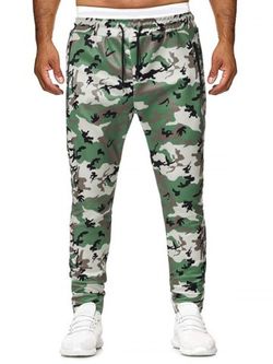 Camouflage Printed Zip Pocket Drawstring Pants - GREEN - S