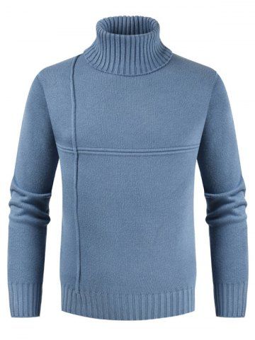 Casual color sólido del cuello alto suéter - DAY SKY BLUE - 2XL
