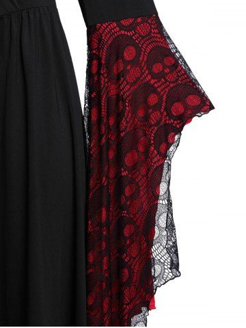 

Plus Size Halloween Skull Lace Bell Sleeve Maxi Party Dress, Black