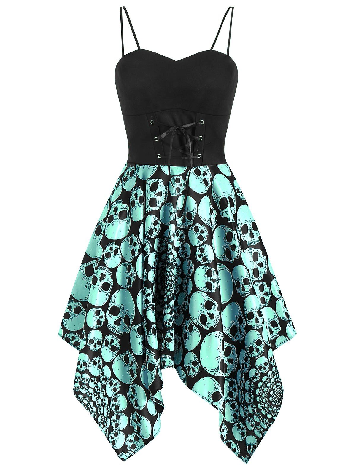 

Halloween Skull Lace Up Asymmetrical Dress, Celeste