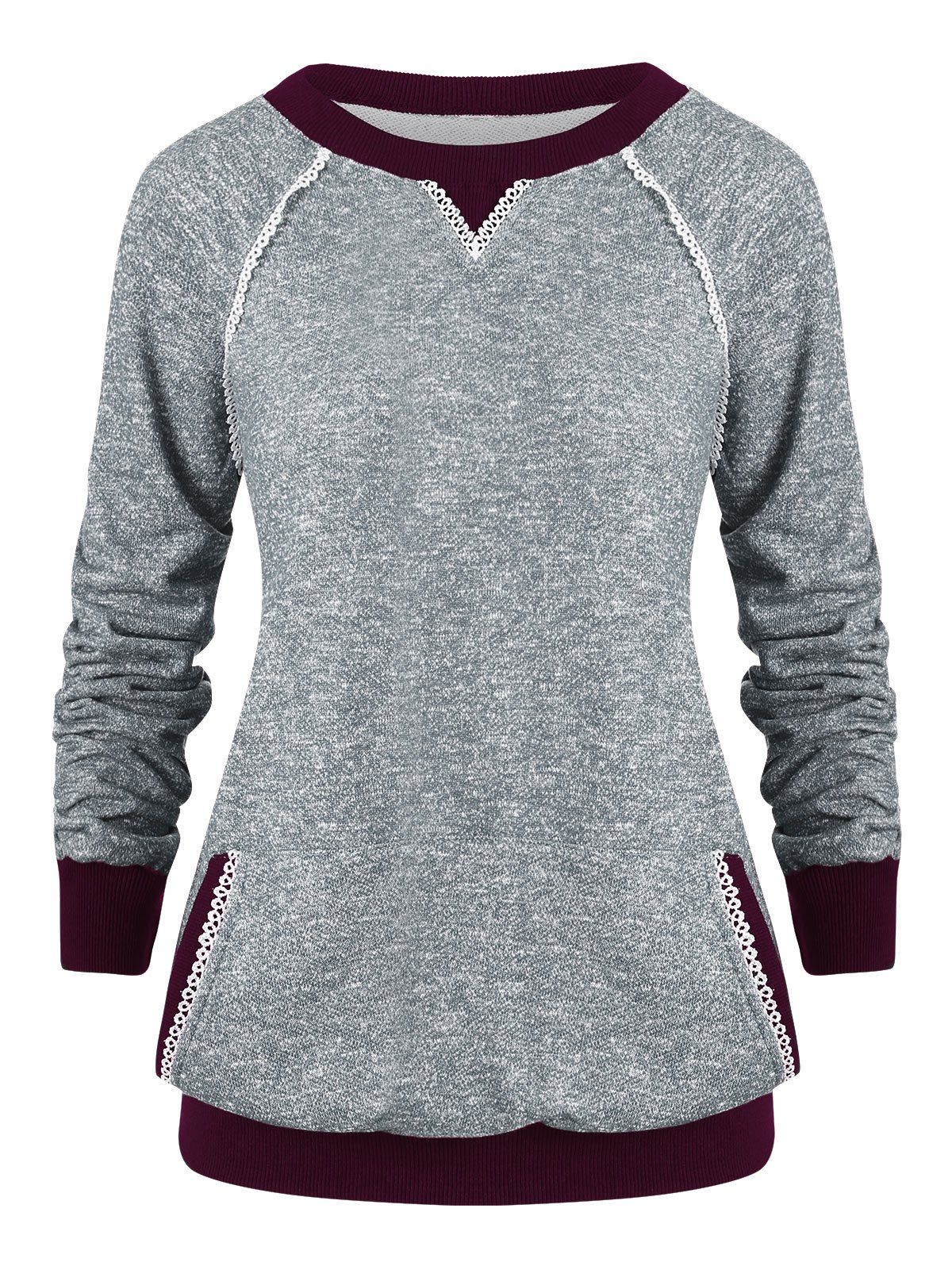 

Kangaroo Pocket Raglan Sleeves Heathered Sweatshirt, Gray