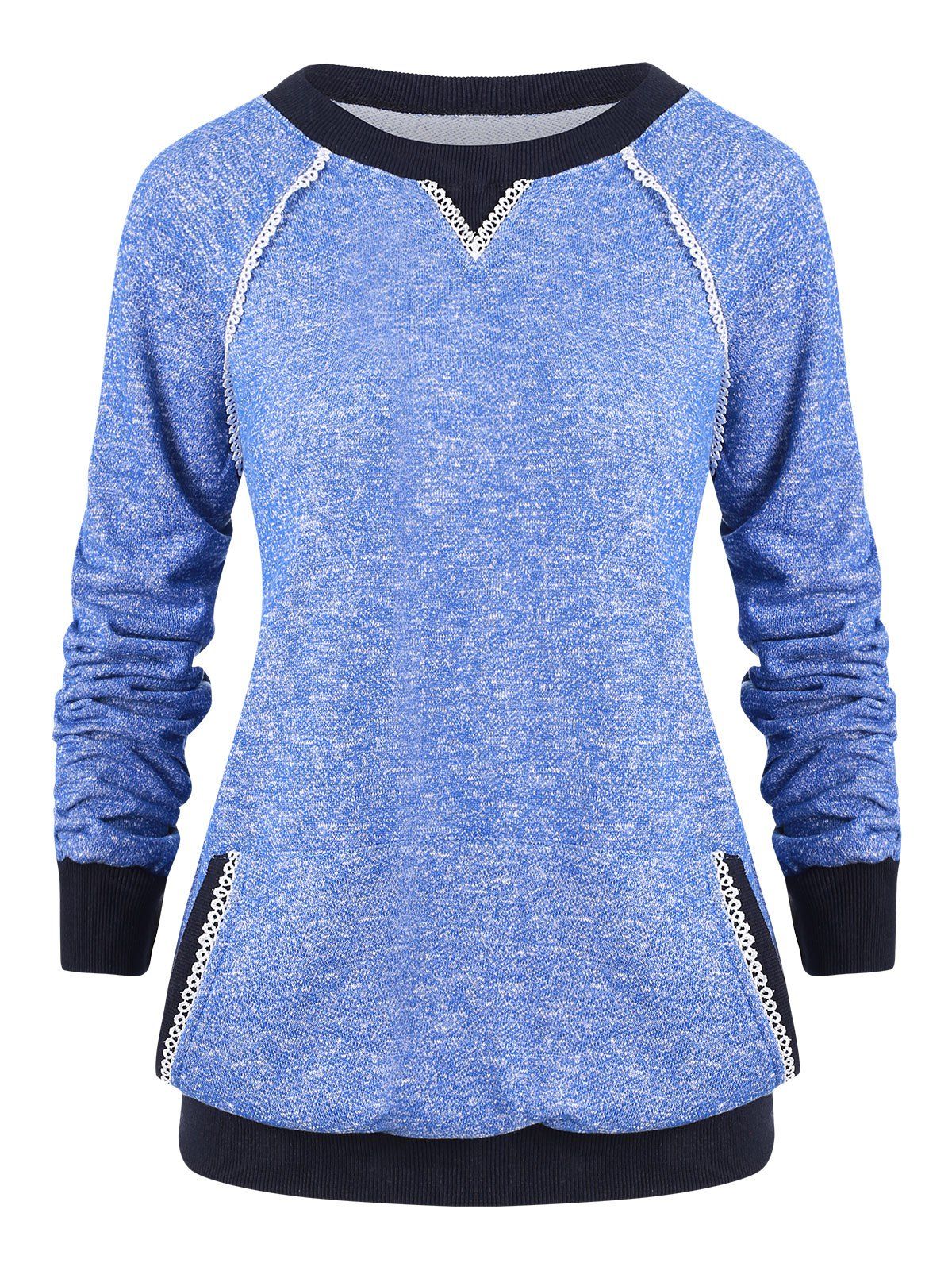 

Kangaroo Pocket Raglan Sleeves Heathered Sweatshirt, Blue