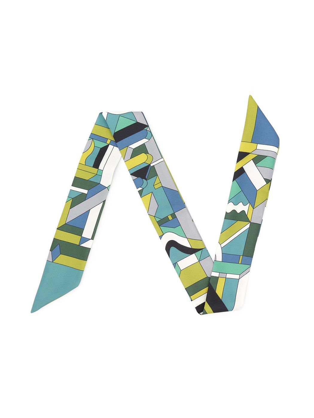 

Geometric Printed Color Block Narrow Long Scarf, Blue